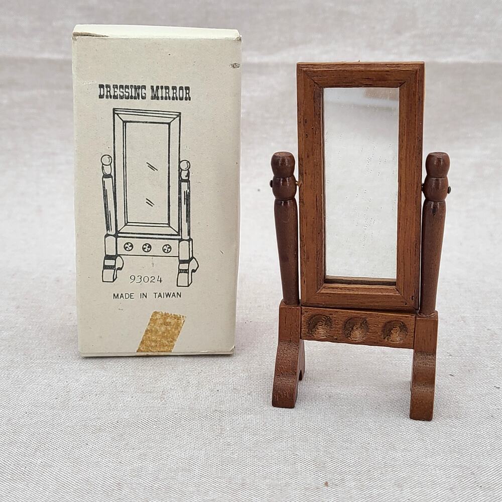 Vintage Miniature Dollhouse 1:12 Wood Dressing Mirror Adjustable With Box, 93024